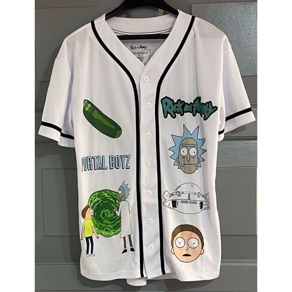 Rick & Morty Mens Baseball Jersey Print Front & Back Short Sleeve Sz M - Picture 1 of 2